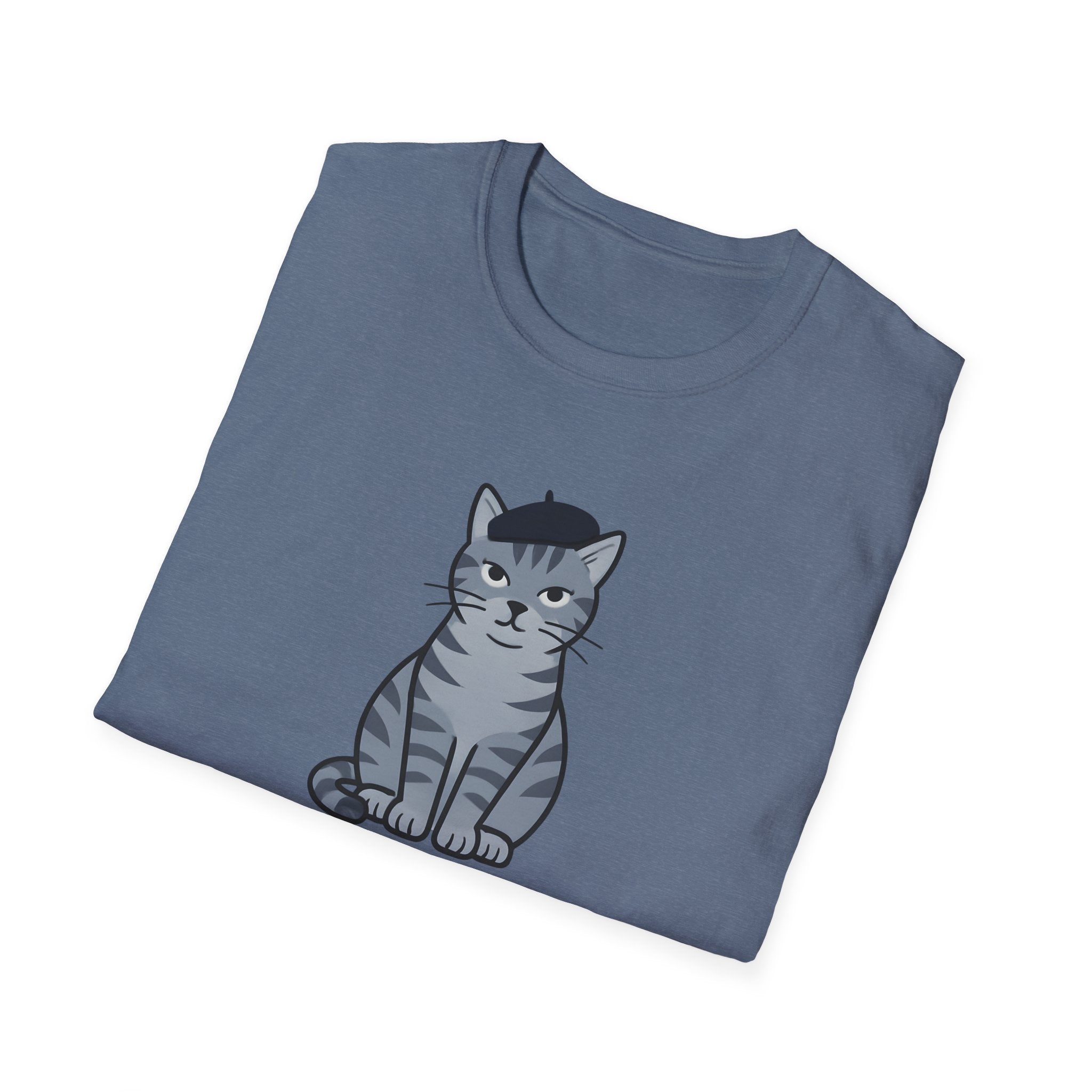 Gray Cat with Beret T-Shirt