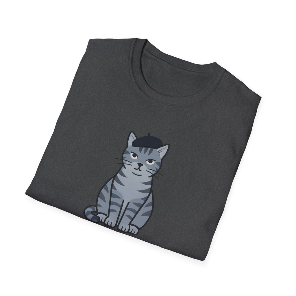 Gray Cat with Beret T-Shirt